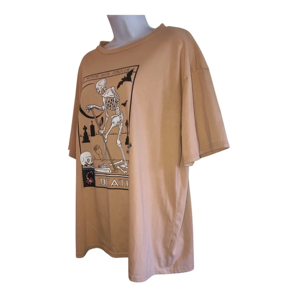 Romwe T Shirt Size Large Brown Stretch Tarot Death Cotton Blend Graphic Print - Picture 2 of 10